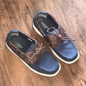 Sperry Top Sider boys 5 Two-Tone Navy & Brown Boat Shoes sneakers
